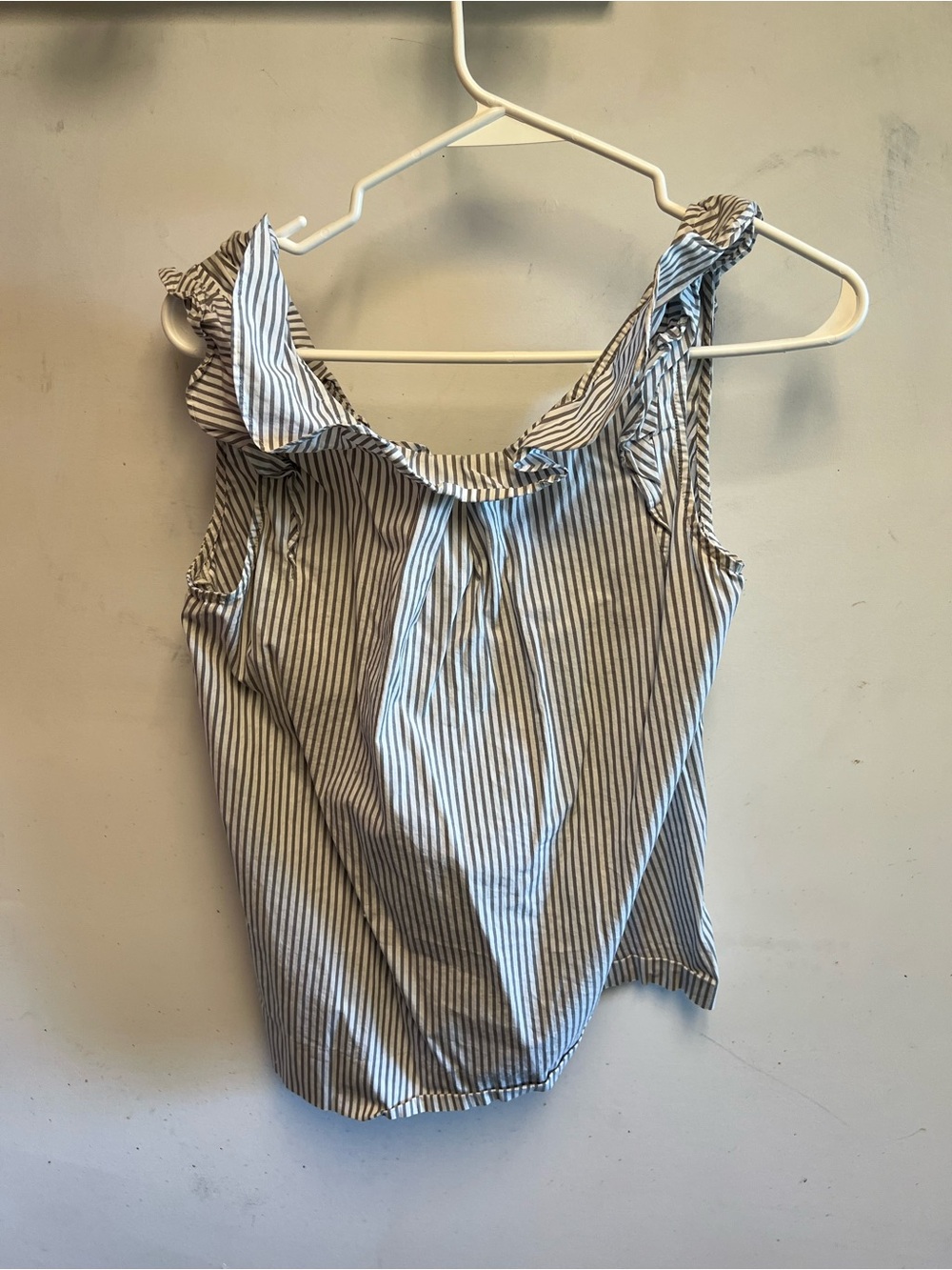 J. Crew Blue and White Striped Ruffle Shoulder Camisole